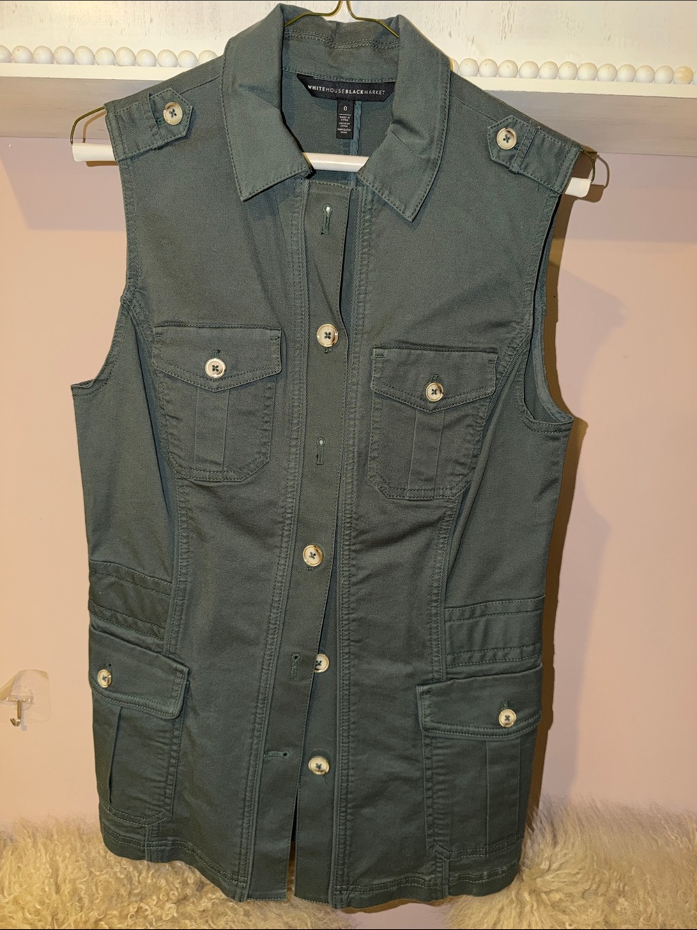 White House Black Market Dark Green Sleeveless Utility Vest